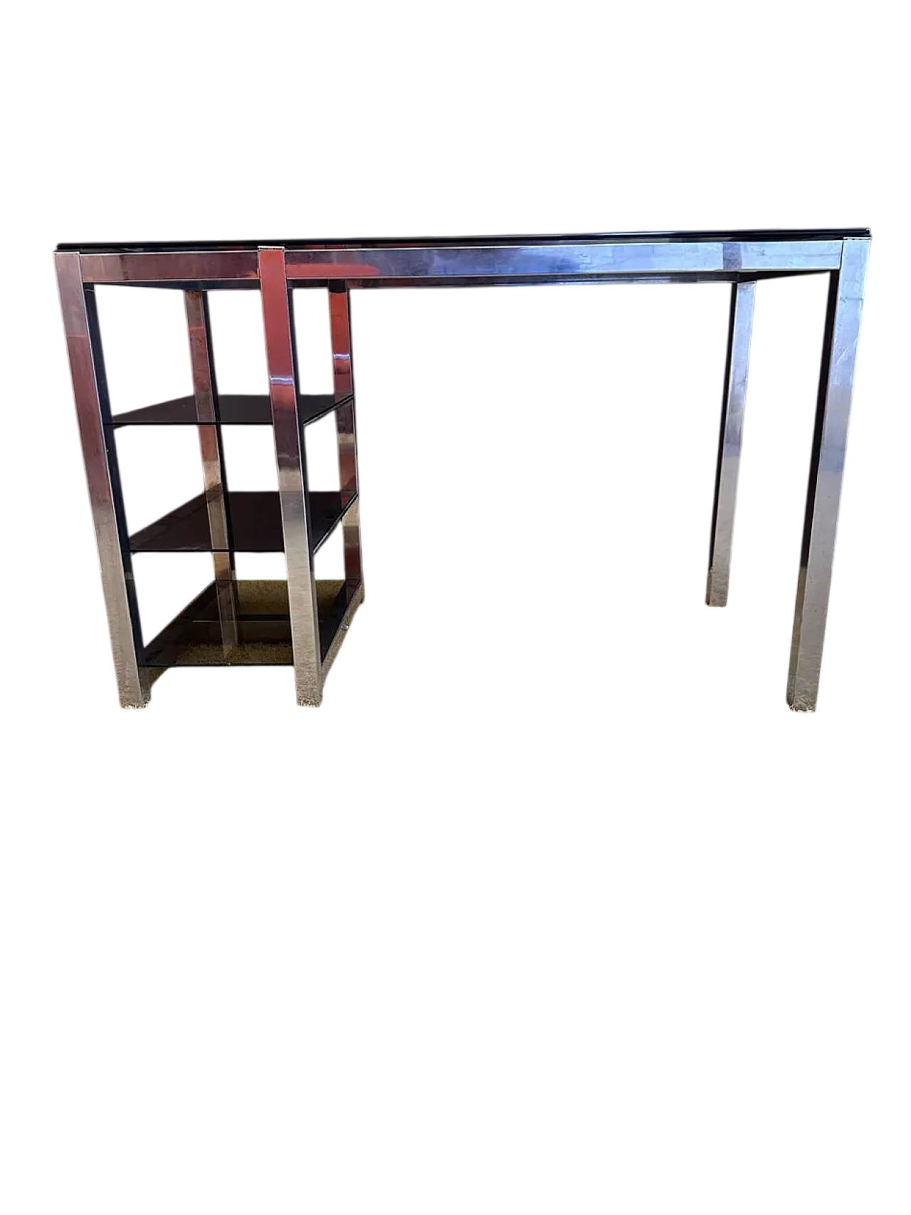 Desk in metal and smoked glass, 1970s 8