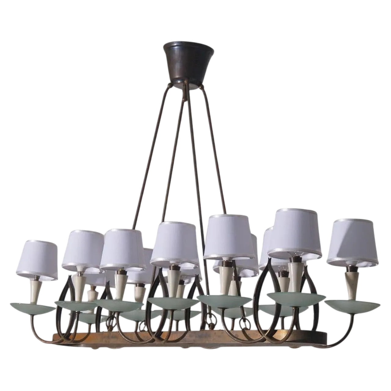 Lampadario di P. Chiesa per Fontana L. in ottone e vetro, anni '30 11