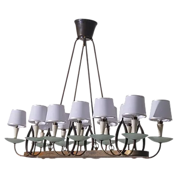 Lampadario di P. Chiesa per Fontana L. in ottone e vetro, anni '30