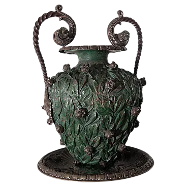 Vaso con base in rame e placcatura parziale in argento, '800