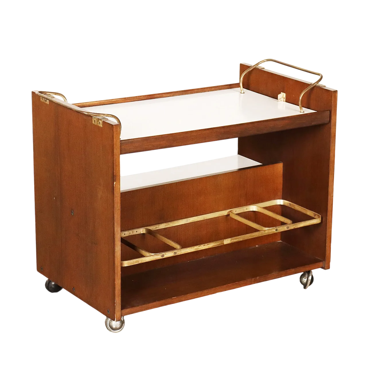 Carrello da cucina in noce e ottone, '900 11