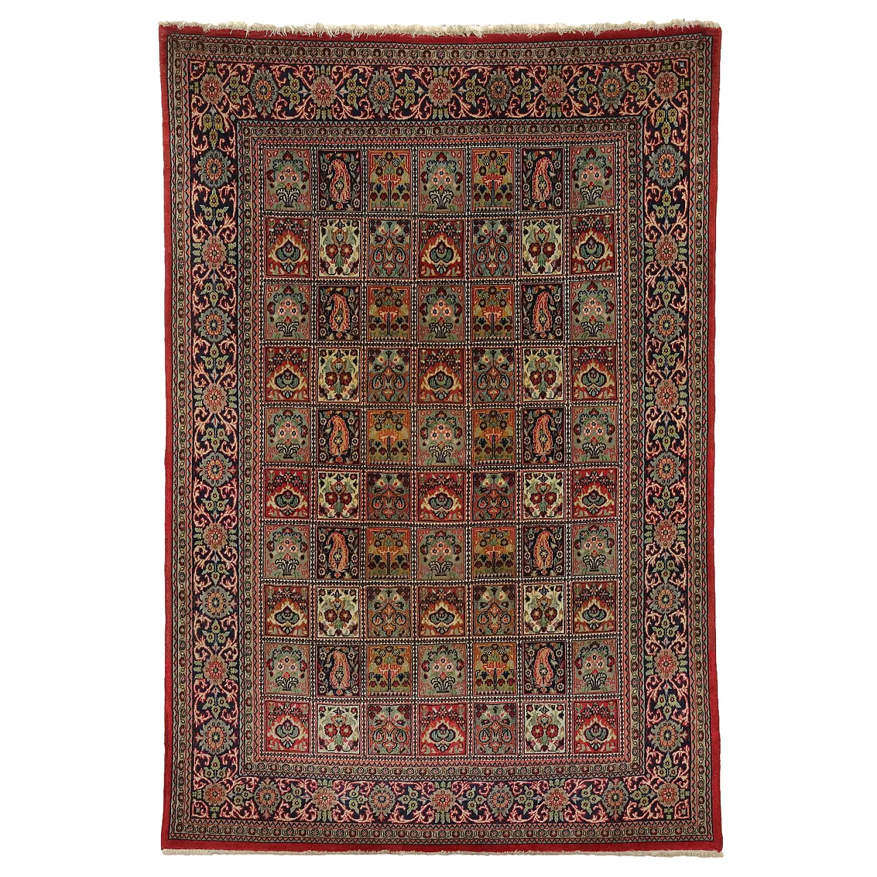 Tappeto Kum in cotone e lana a nodo sottile, fine '900 1