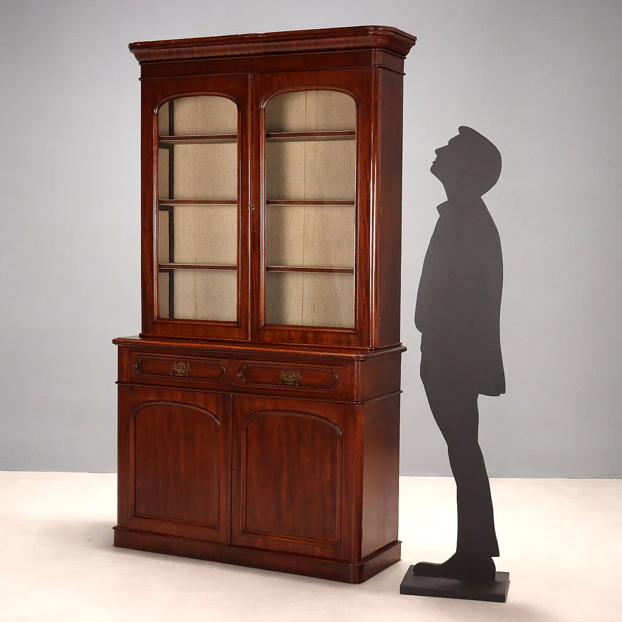 Libreria in mogano con cassetti e mensole, fine '800 2