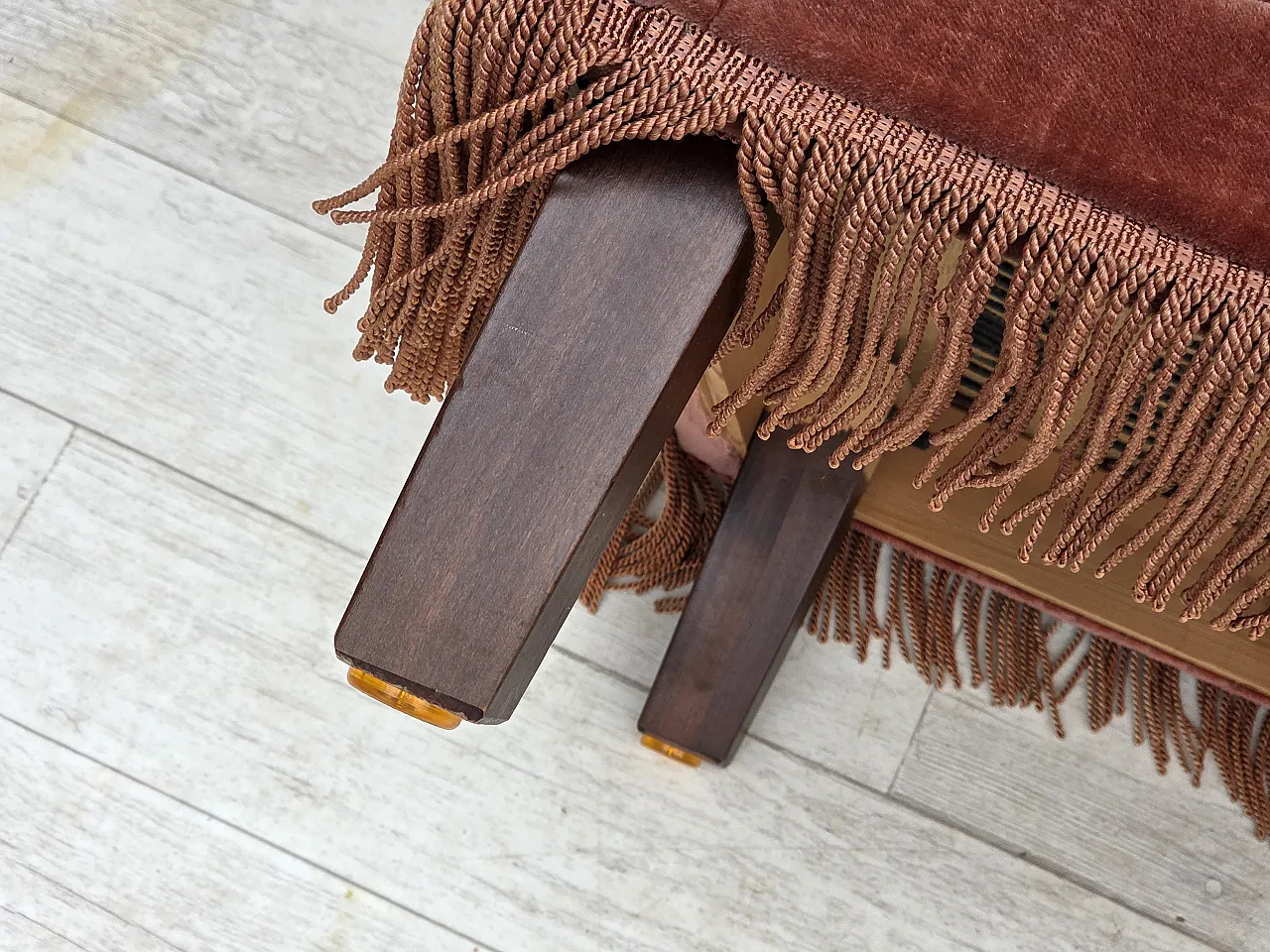 Danish armchair, salmon pink furniture velour, beech wood, 1970s 18