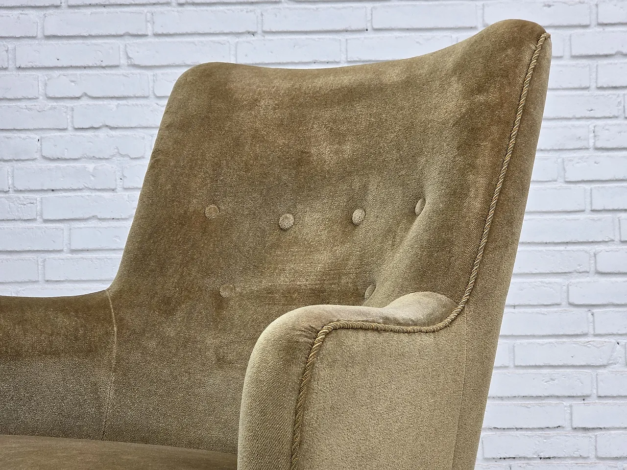 Danish highback armchair, light green furniture velour, 1970s 16