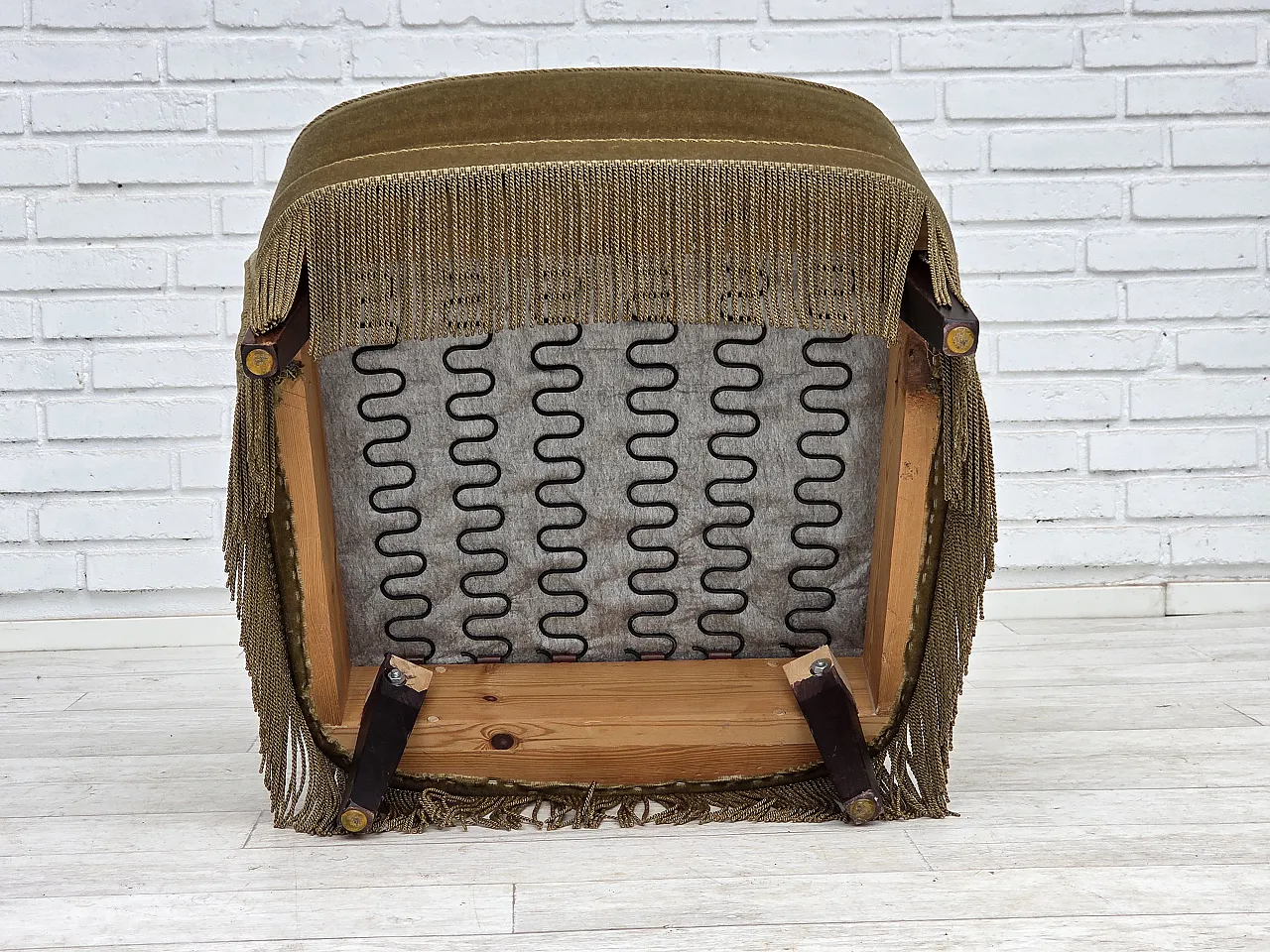 Danish highback armchair, light green furniture velour, 1970s 17