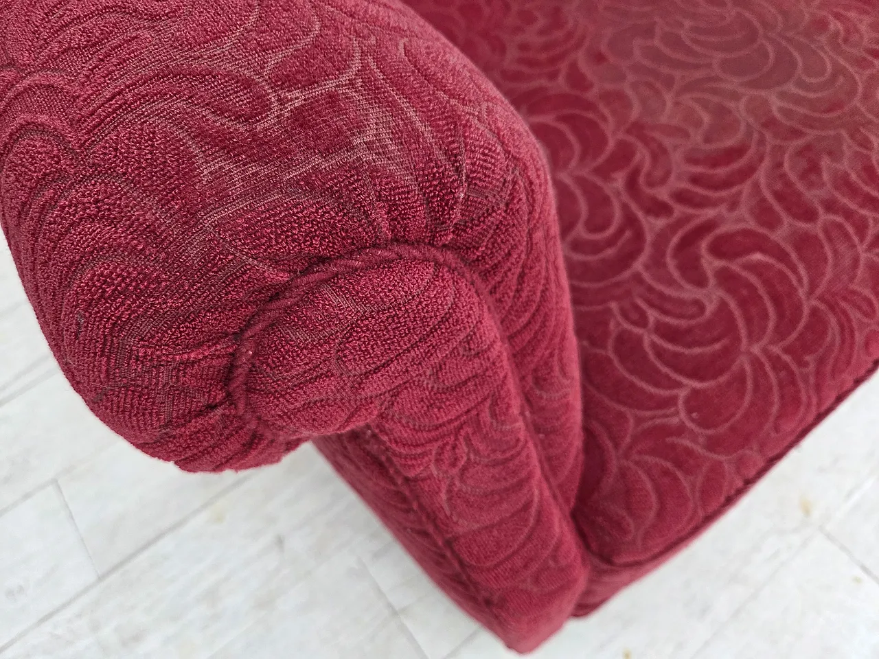 Danish relax armchair, red fabric, ash wood legs, 1950s 3