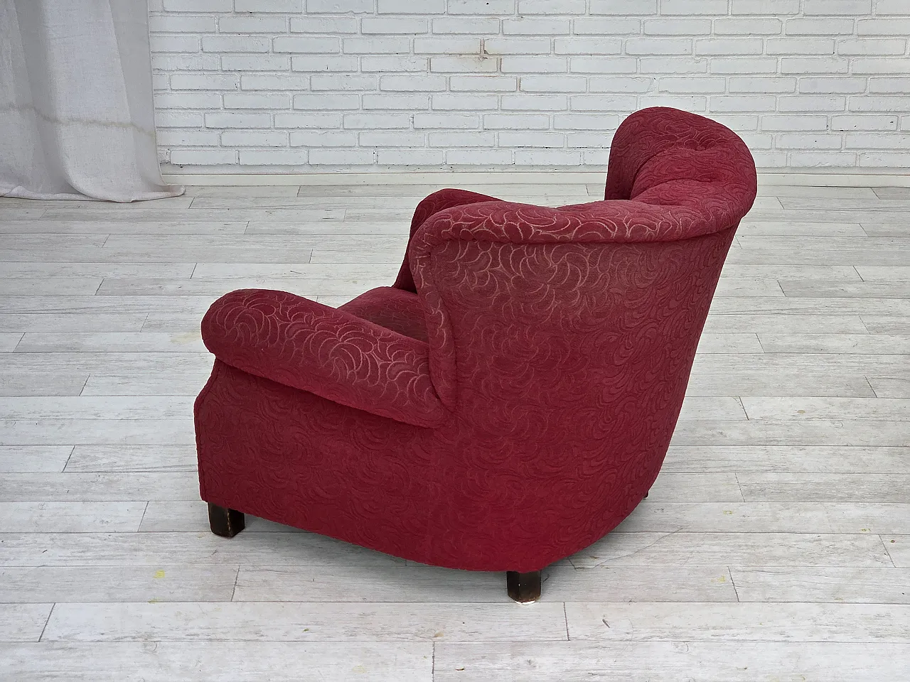 Danish relax armchair, red fabric, ash wood legs, 1950s 16