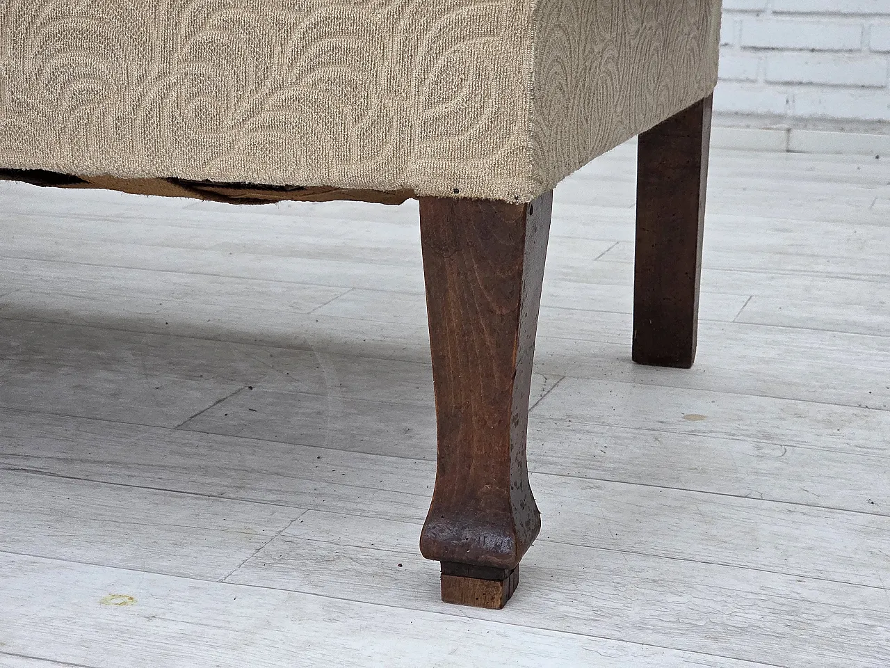 Danish sofa-daybed, red/beige wool, ash wood legs, 1950s 4