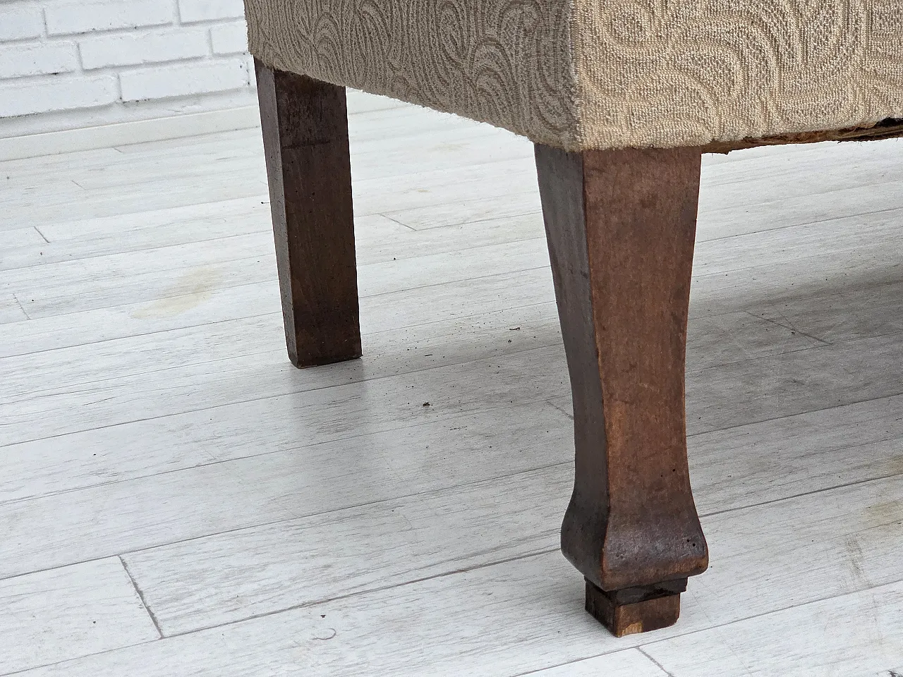 Danish sofa-daybed, red/beige wool, ash wood legs, 1950s 7