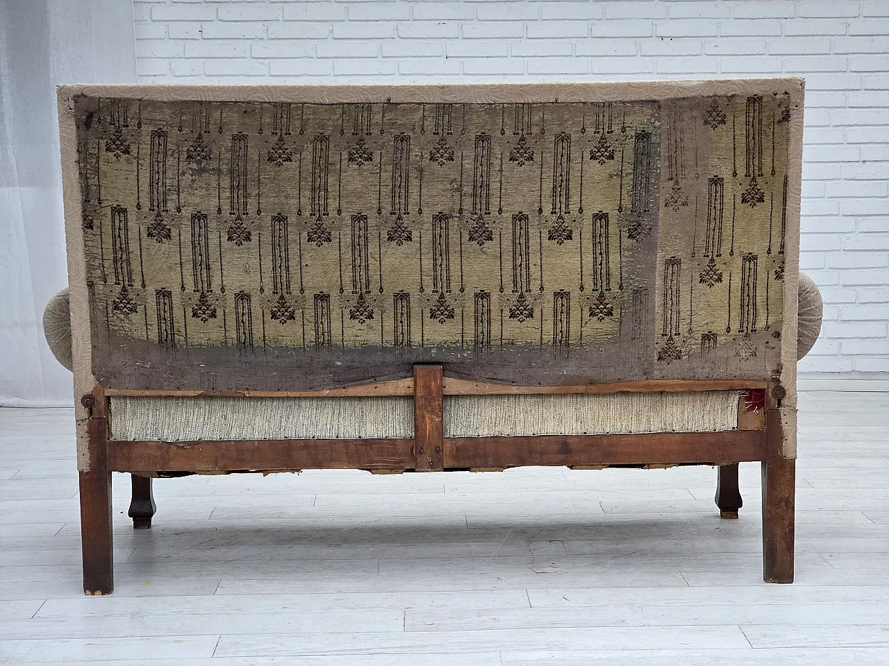 Danish sofa-daybed, red/beige wool, ash wood legs, 1950s 18