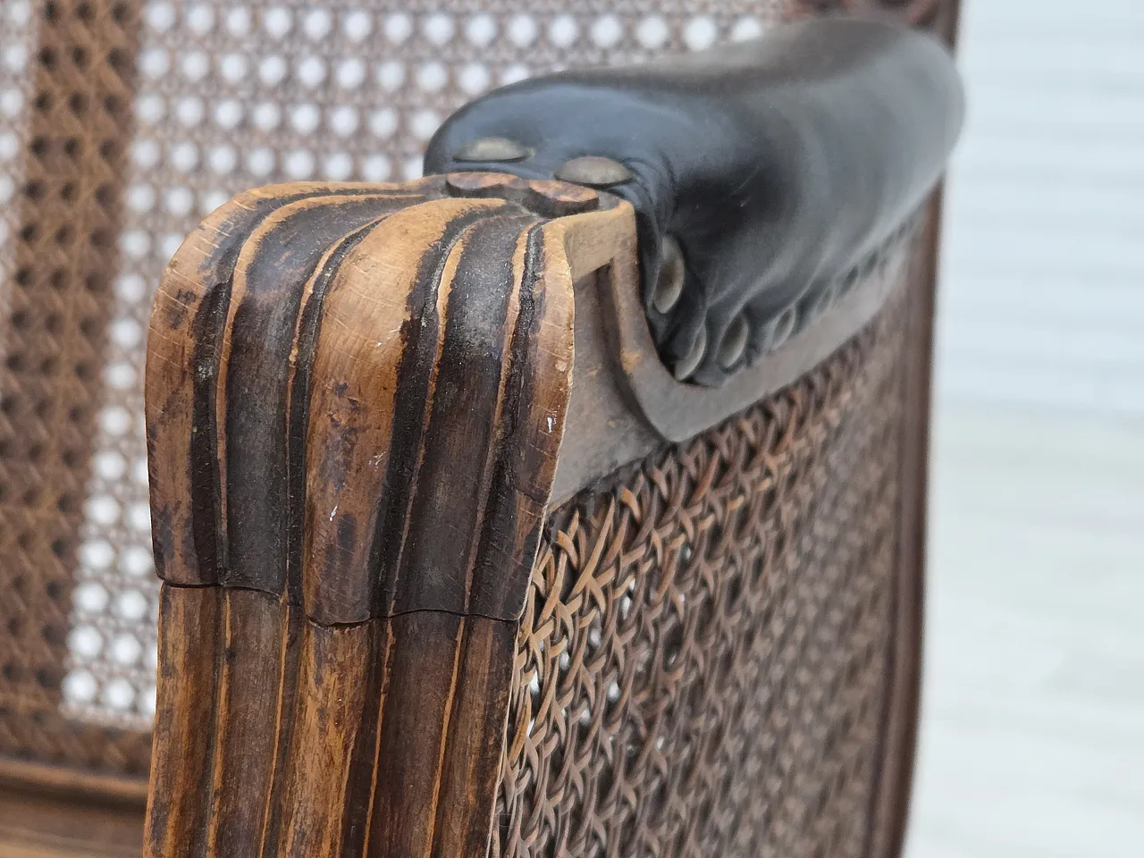 Danish armchair leather, ash wood, furniture mesh, 1930s 4