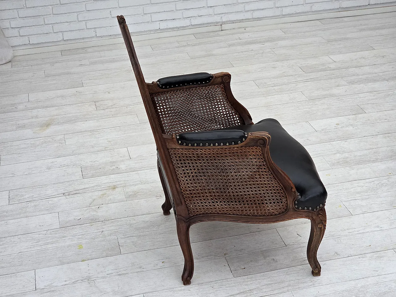 Danish armchair leather, ash wood, furniture mesh, 1930s 10