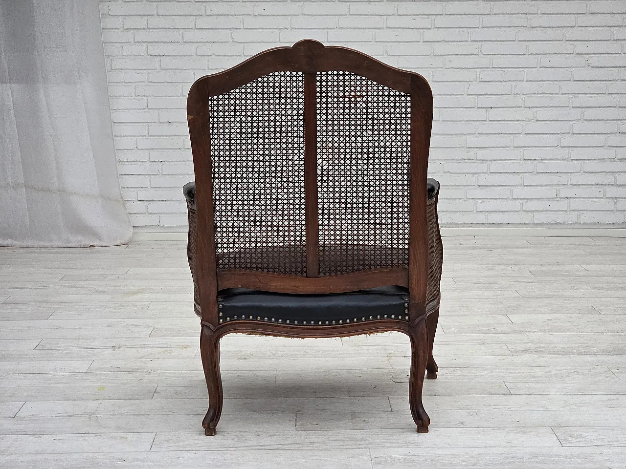 Danish armchair leather, ash wood, furniture mesh, 1930s 12