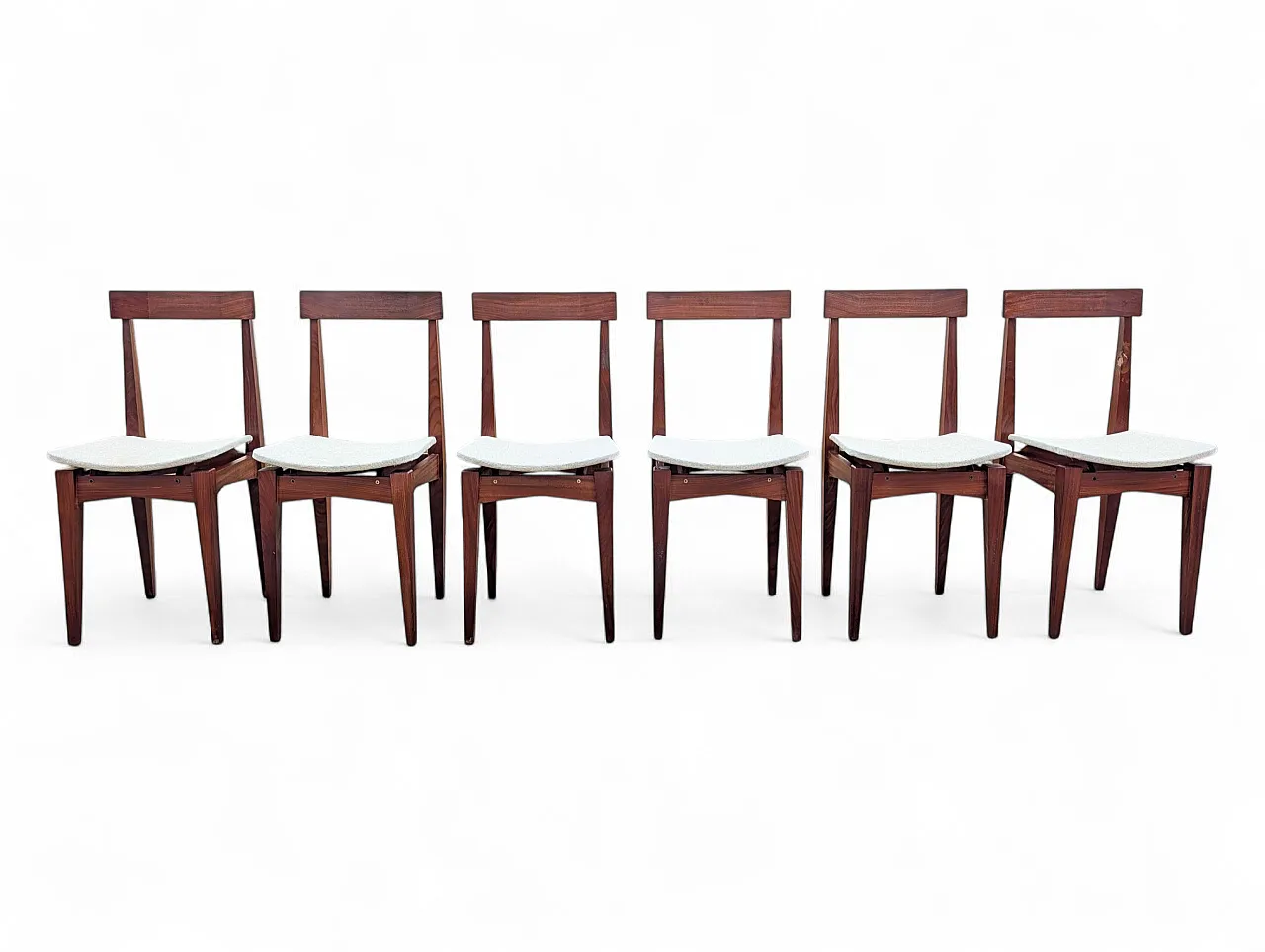 6 teak and white fabric chairs, 1950s 1