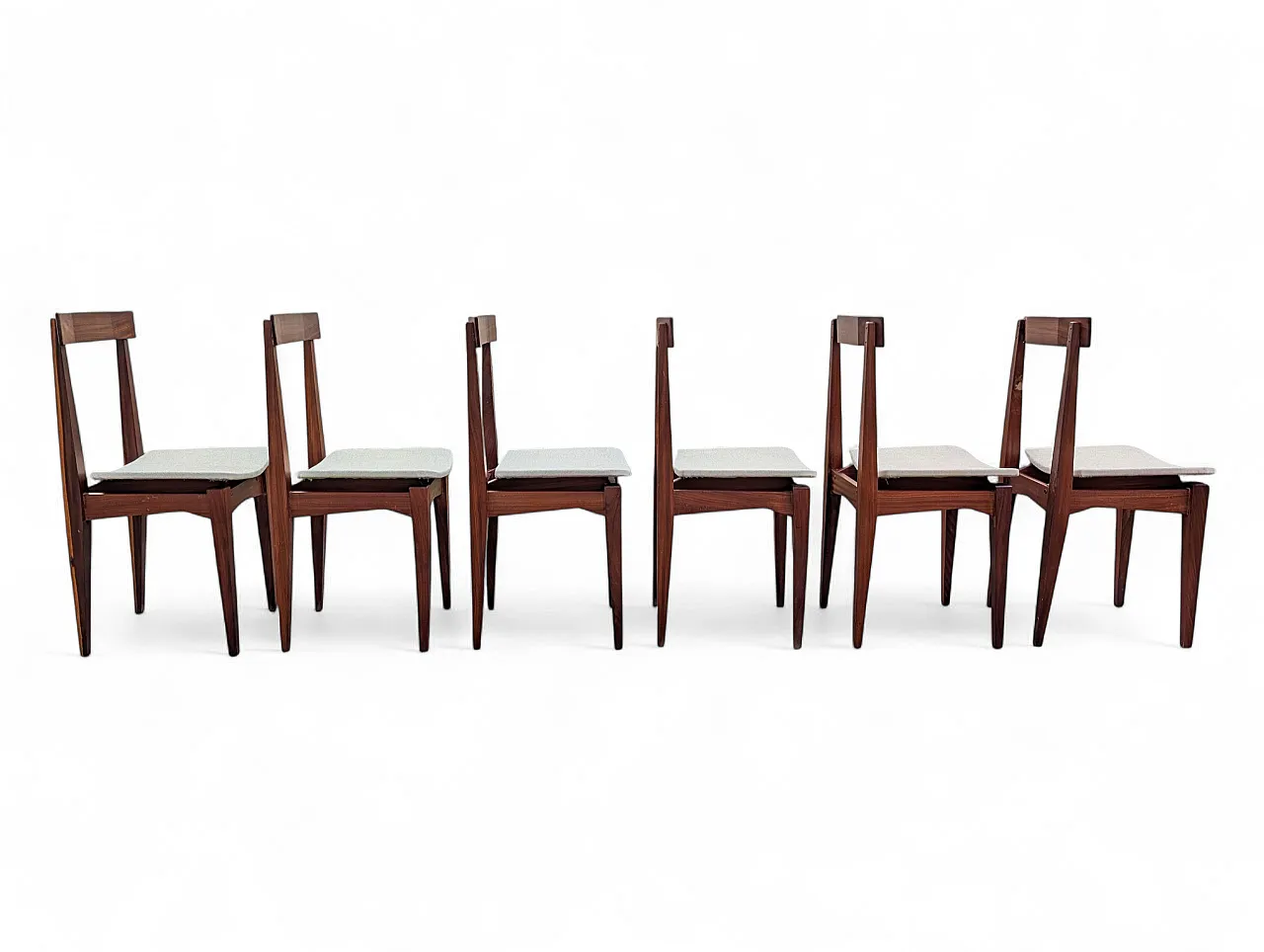 6 teak and white fabric chairs, 1950s 2