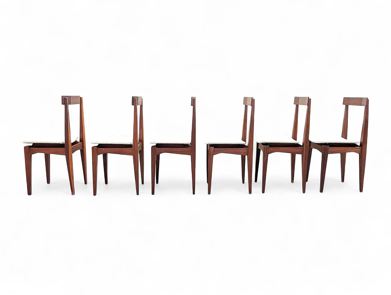 6 teak and white fabric chairs, 1950s 5