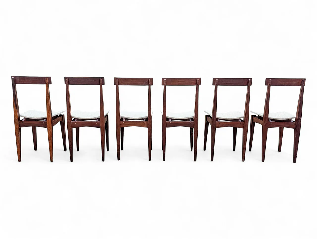 6 teak and white fabric chairs, 1950s 9