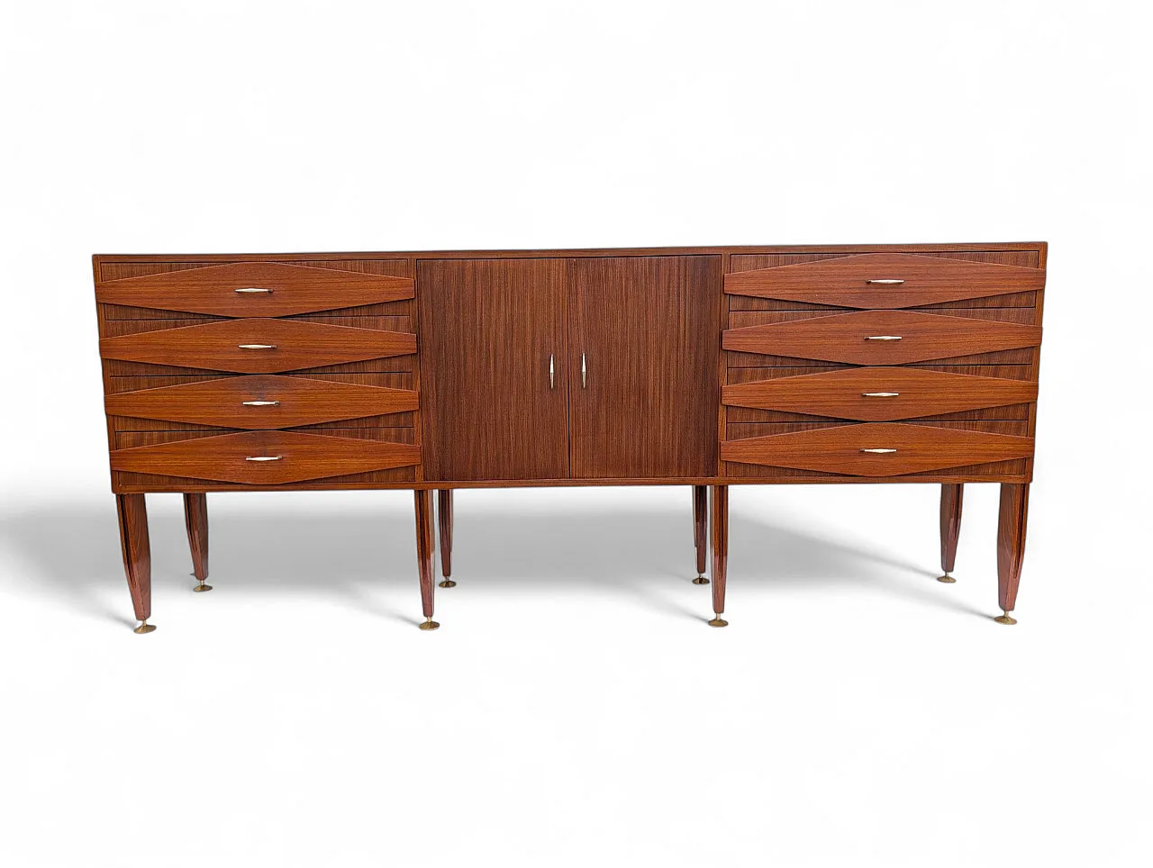 Teak wood cabinet with 2 doors and 8 drawers, 1950s 1