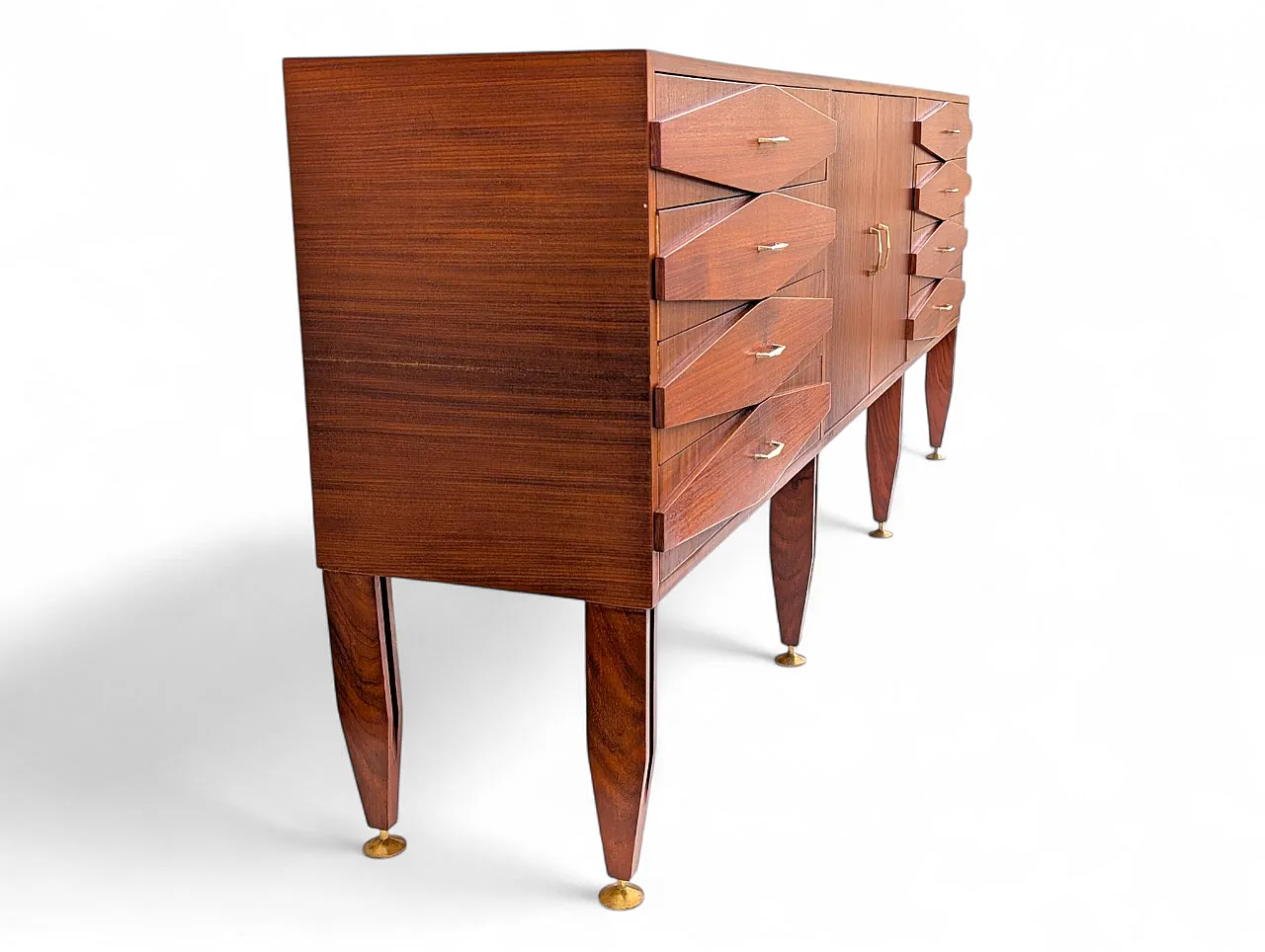 Teak wood cabinet with 2 doors and 8 drawers, 1950s 4
