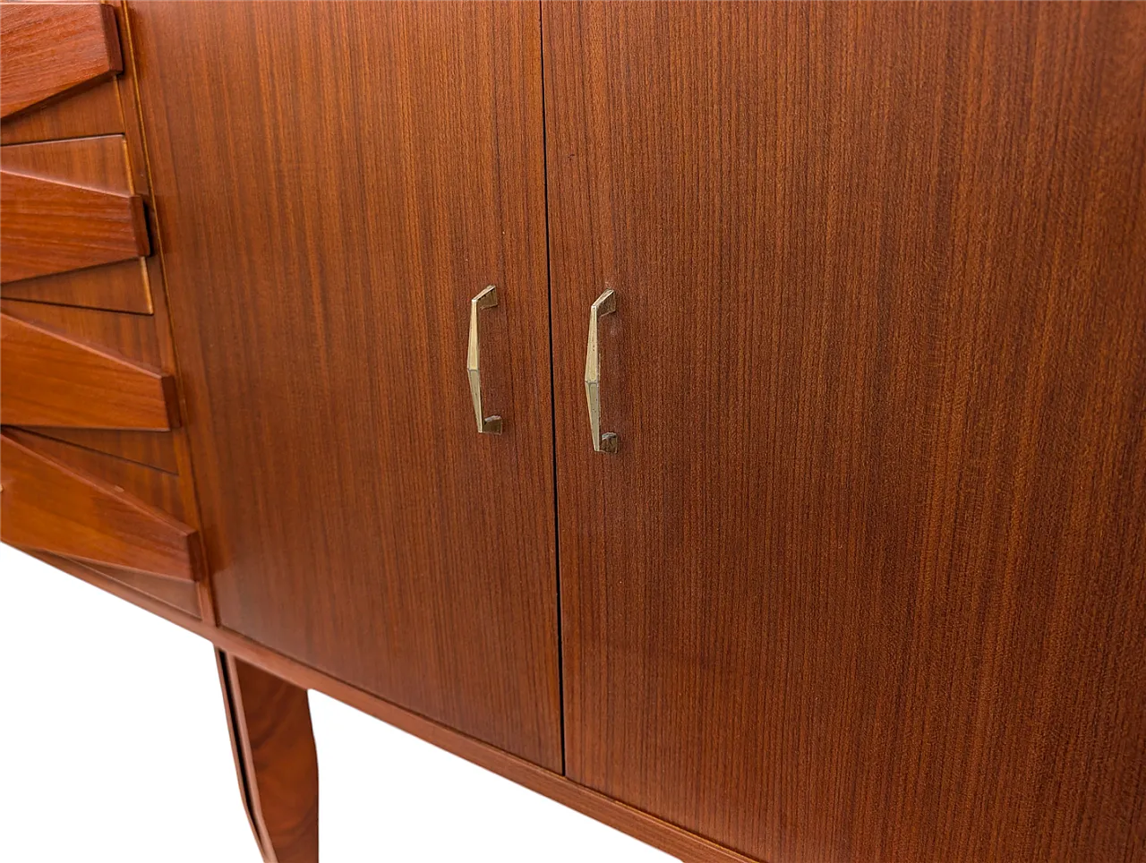 Teak wood cabinet with 2 doors and 8 drawers, 1950s 5