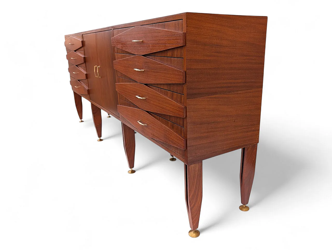 Teak wood cabinet with 2 doors and 8 drawers, 1950s 6