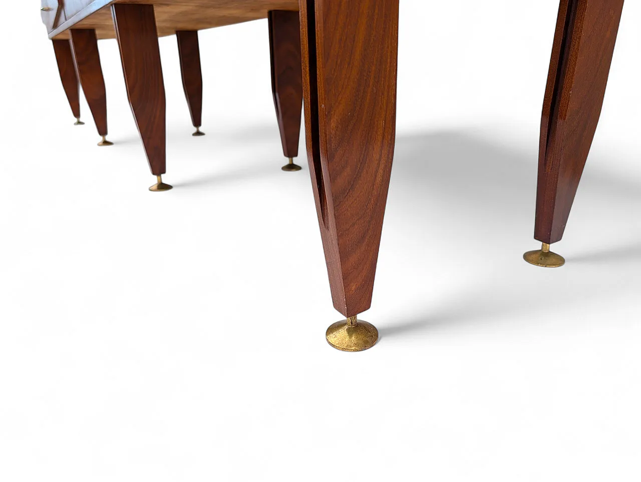 Teak wood cabinet with 2 doors and 8 drawers, 1950s 8