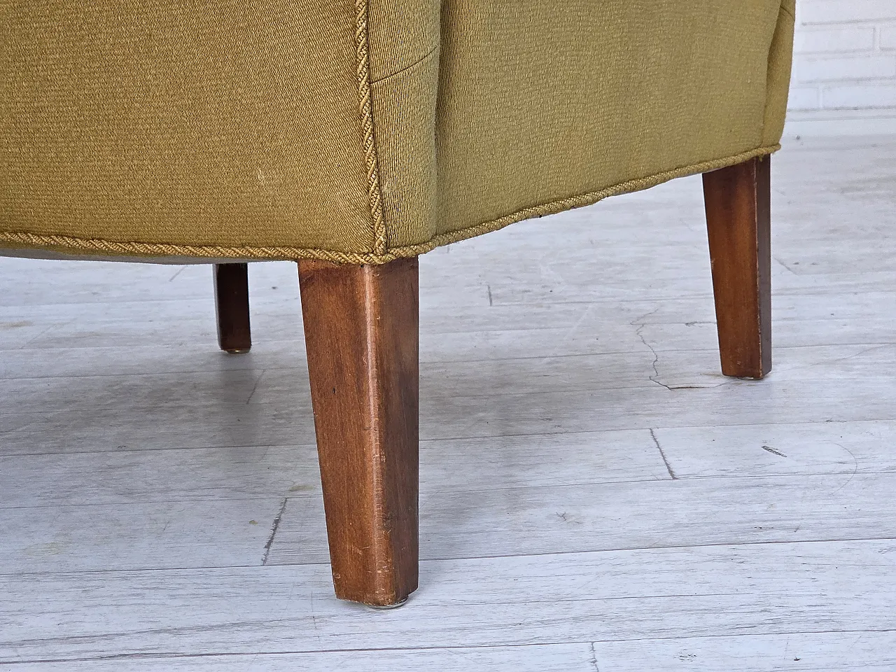 Pair of Danish armchairs, green wool, ash wood legs, 1960s 5