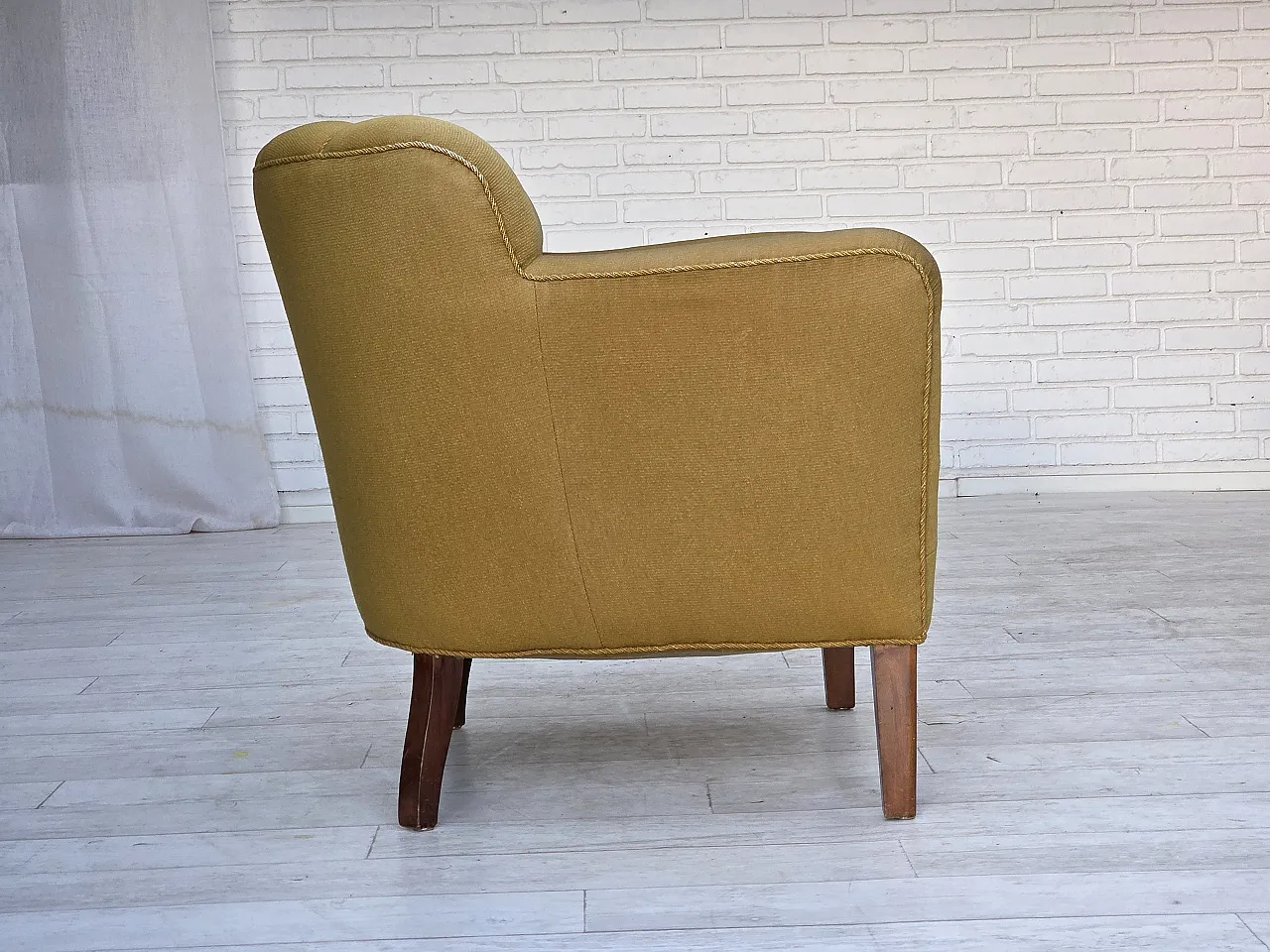 Pair of Danish armchairs, green wool, ash wood legs, 1960s 7