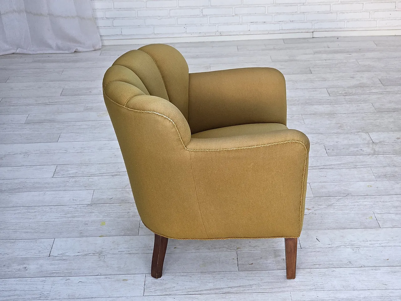 Pair of Danish armchairs, green wool, ash wood legs, 1960s 8