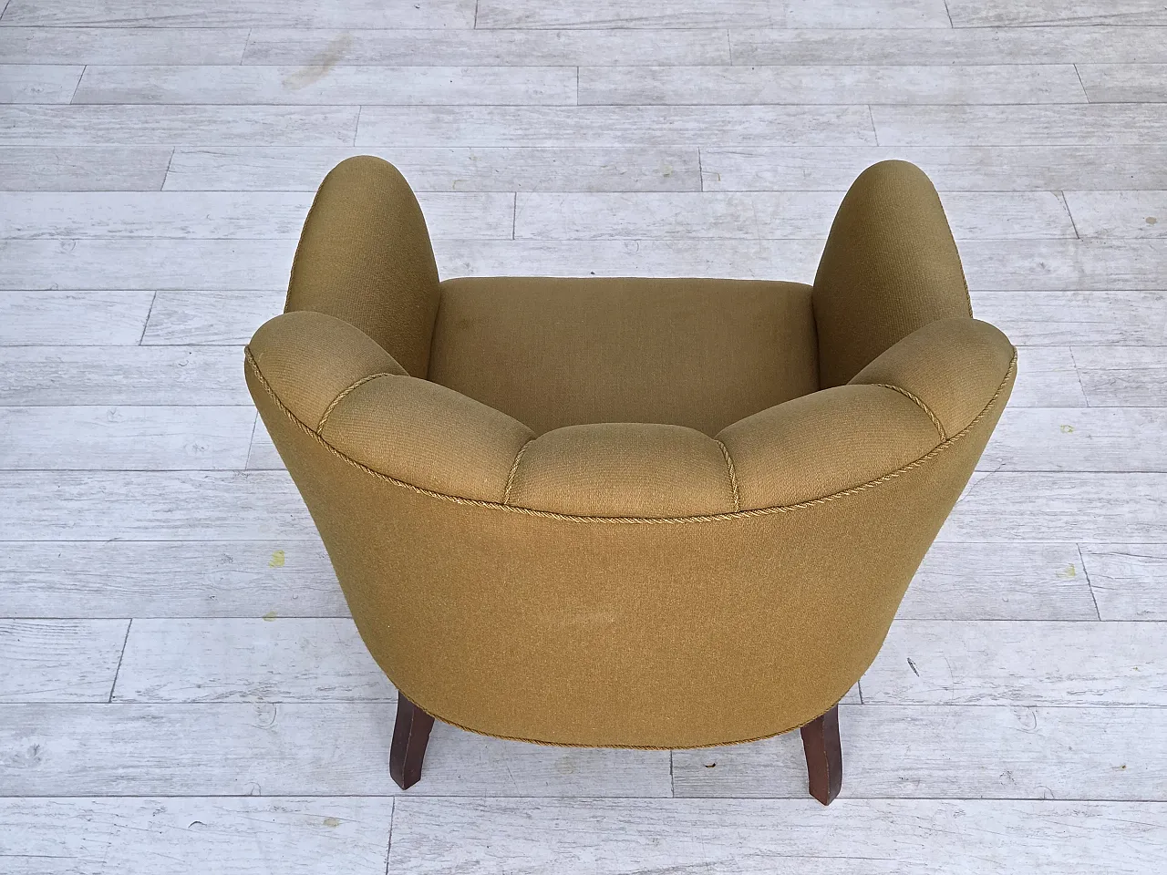Pair of Danish armchairs, green wool, ash wood legs, 1960s 9