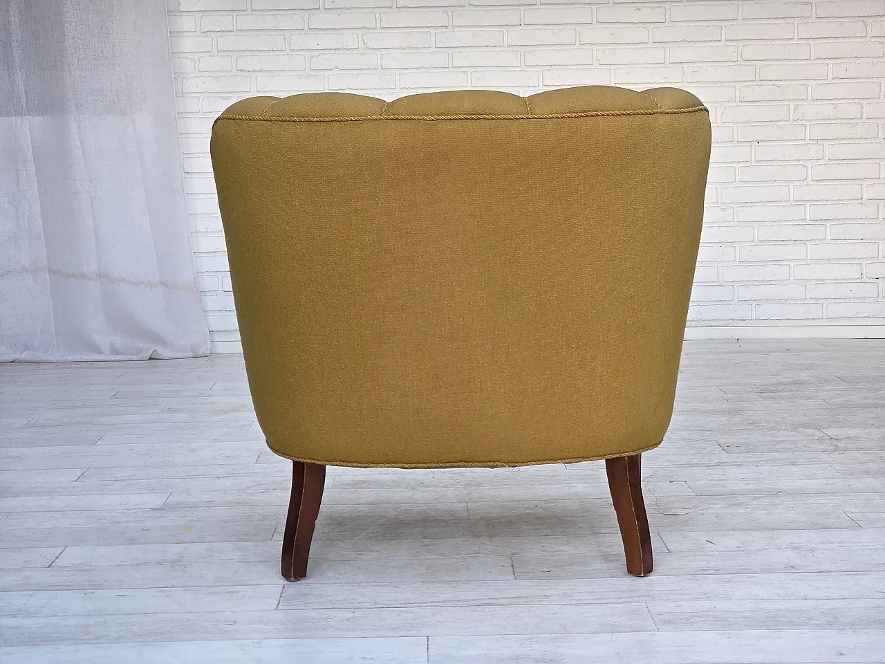 Pair of Danish armchairs, green wool, ash wood legs, 1960s 10