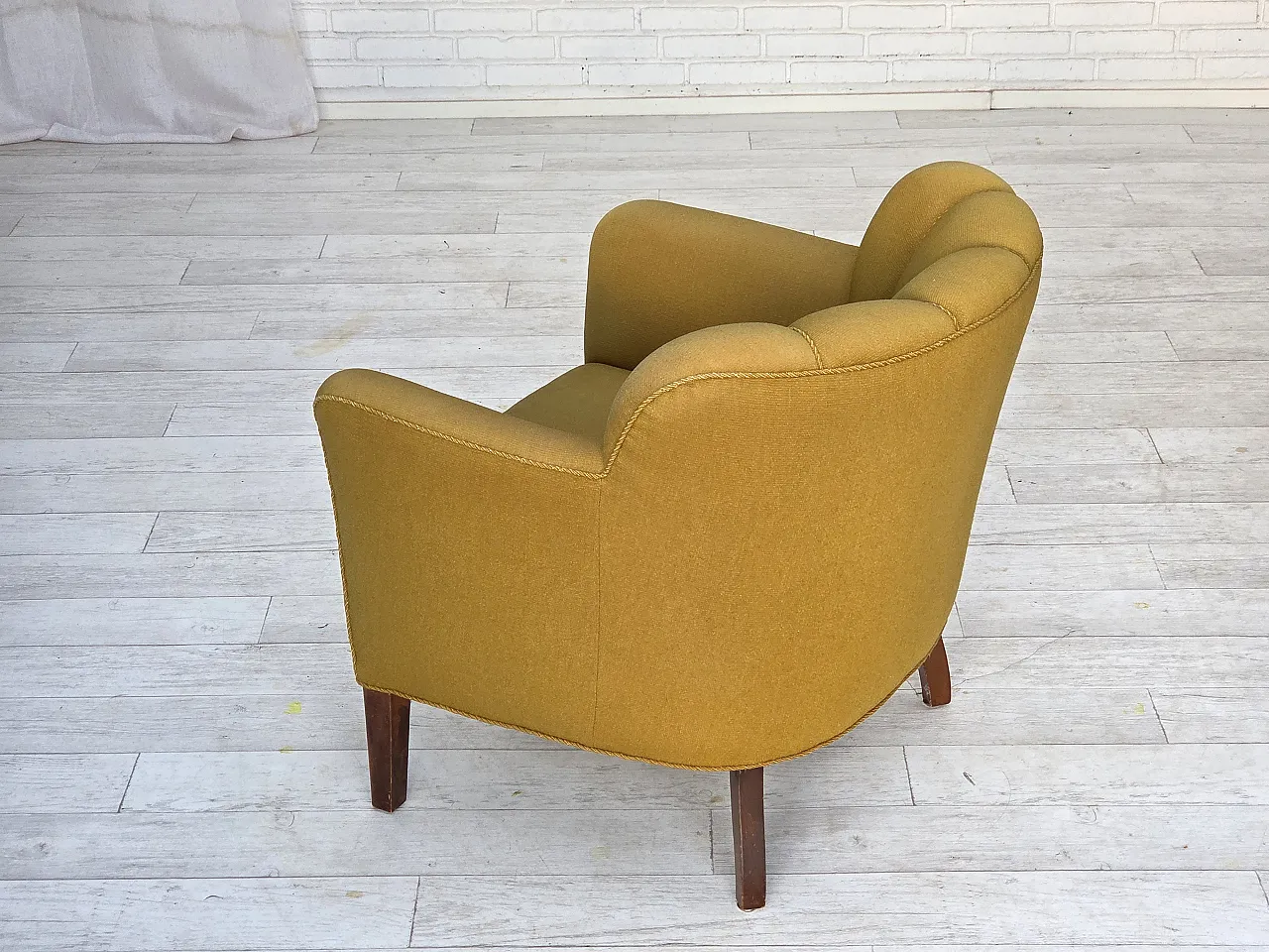 Pair of Danish armchairs, green wool, ash wood legs, 1960s 11