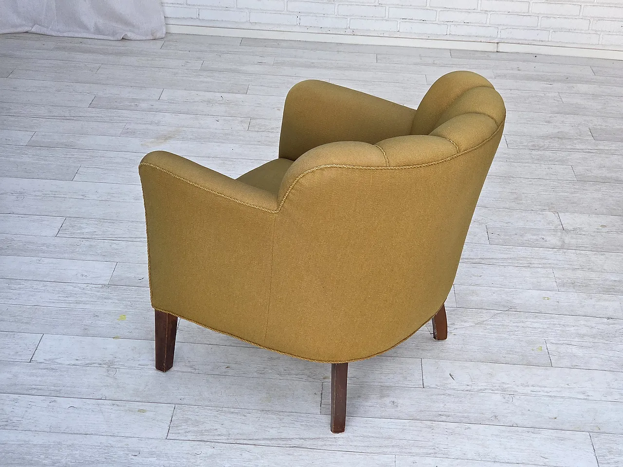 Pair of Danish armchairs, green wool, ash wood legs, 1960s 12