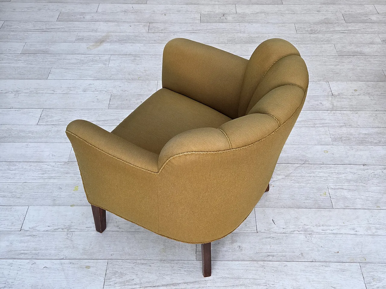 Pair of Danish armchairs, green wool, ash wood legs, 1960s 13
