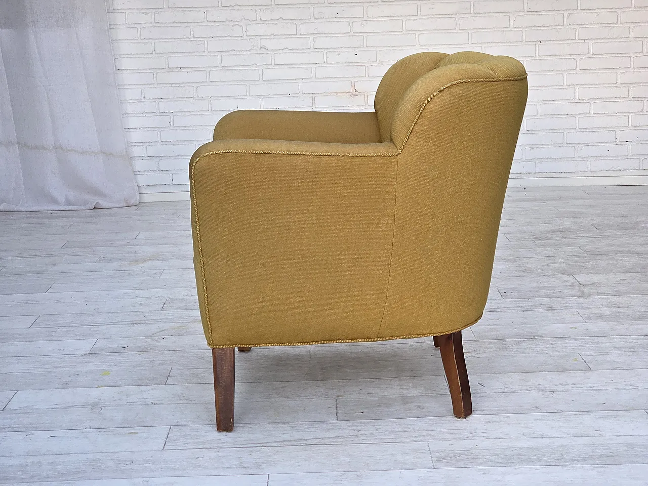 Pair of Danish armchairs, green wool, ash wood legs, 1960s 14