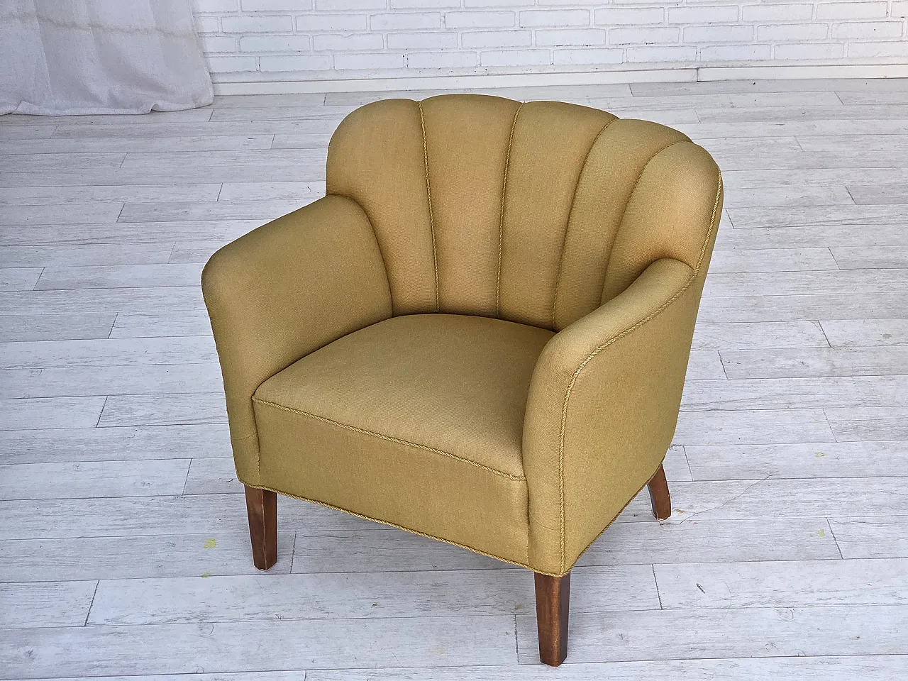 Pair of Danish armchairs, green wool, ash wood legs, 1960s 15