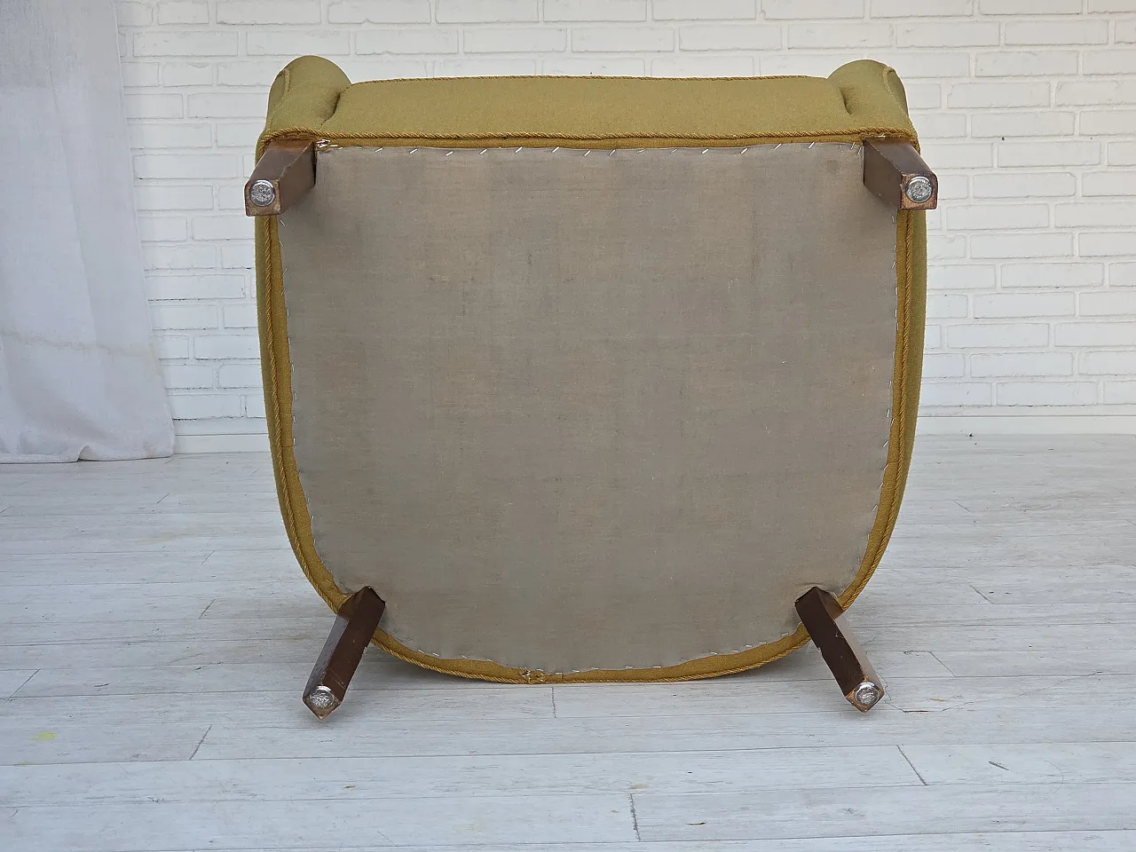 Pair of Danish armchairs, green wool, ash wood legs, 1960s 16