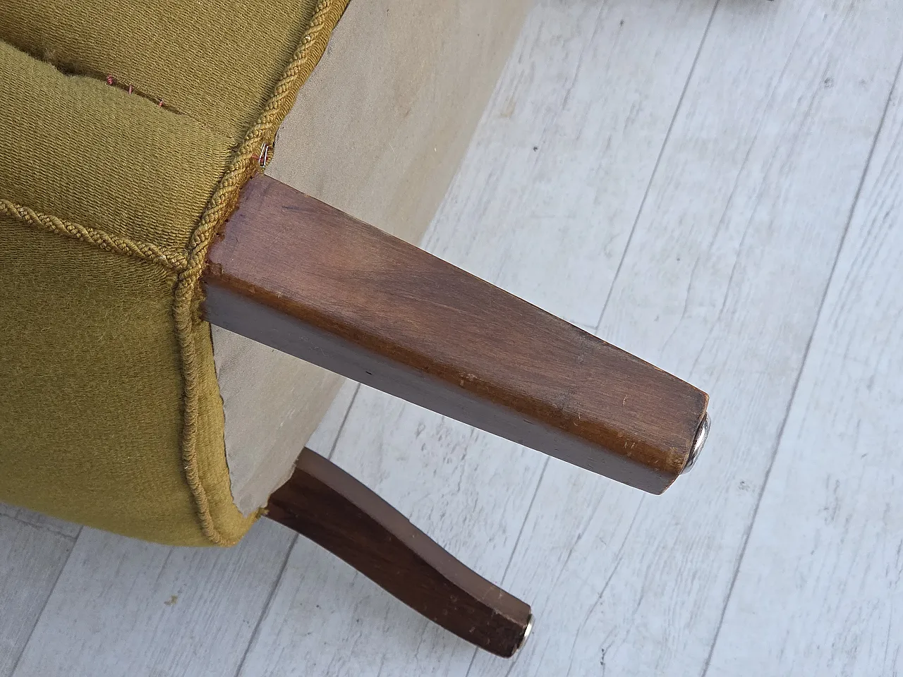 Pair of Danish armchairs, green wool, ash wood legs, 1960s 17