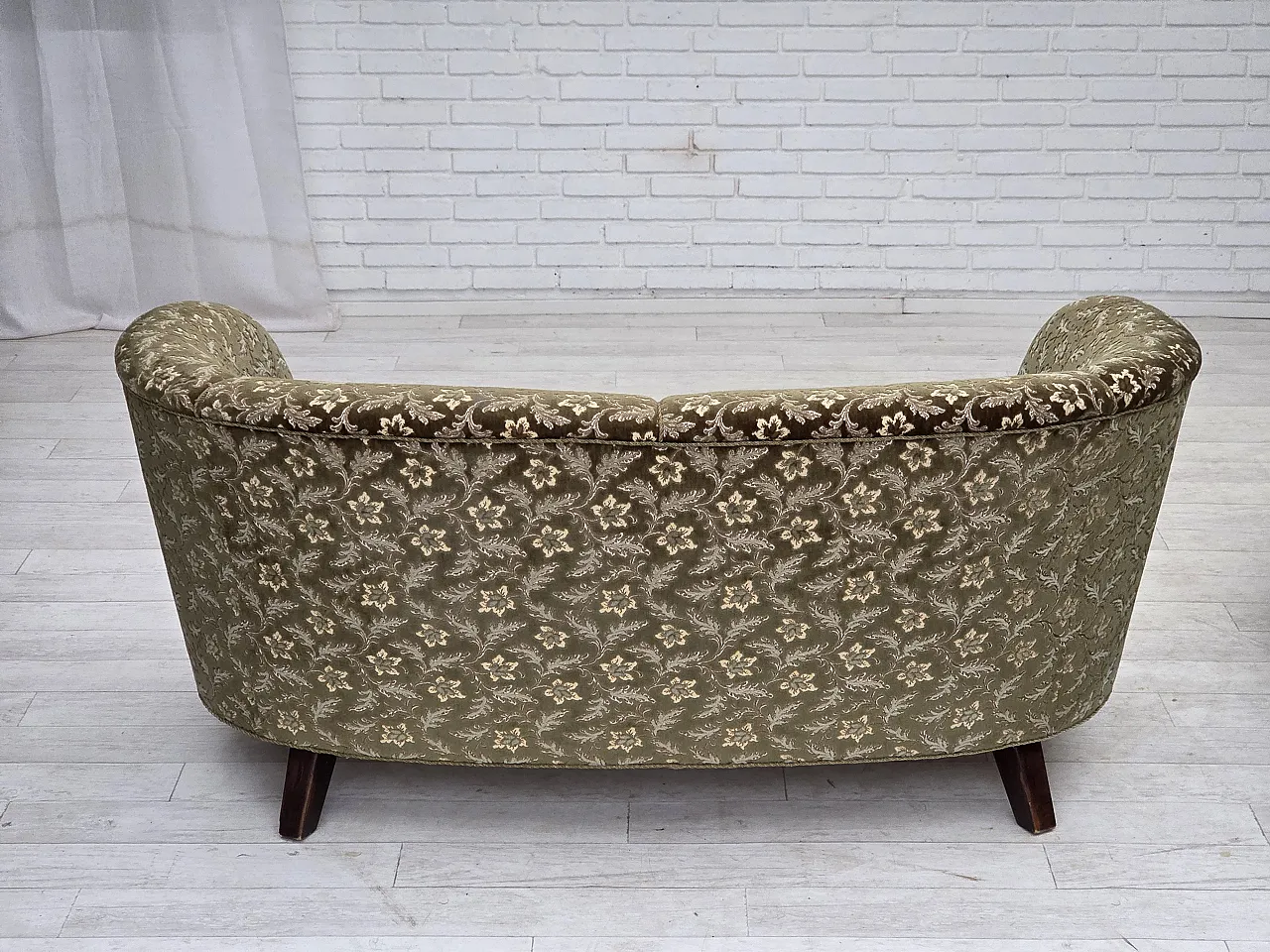 Danish curved 2-seater sofa, green velour, 1960s 12