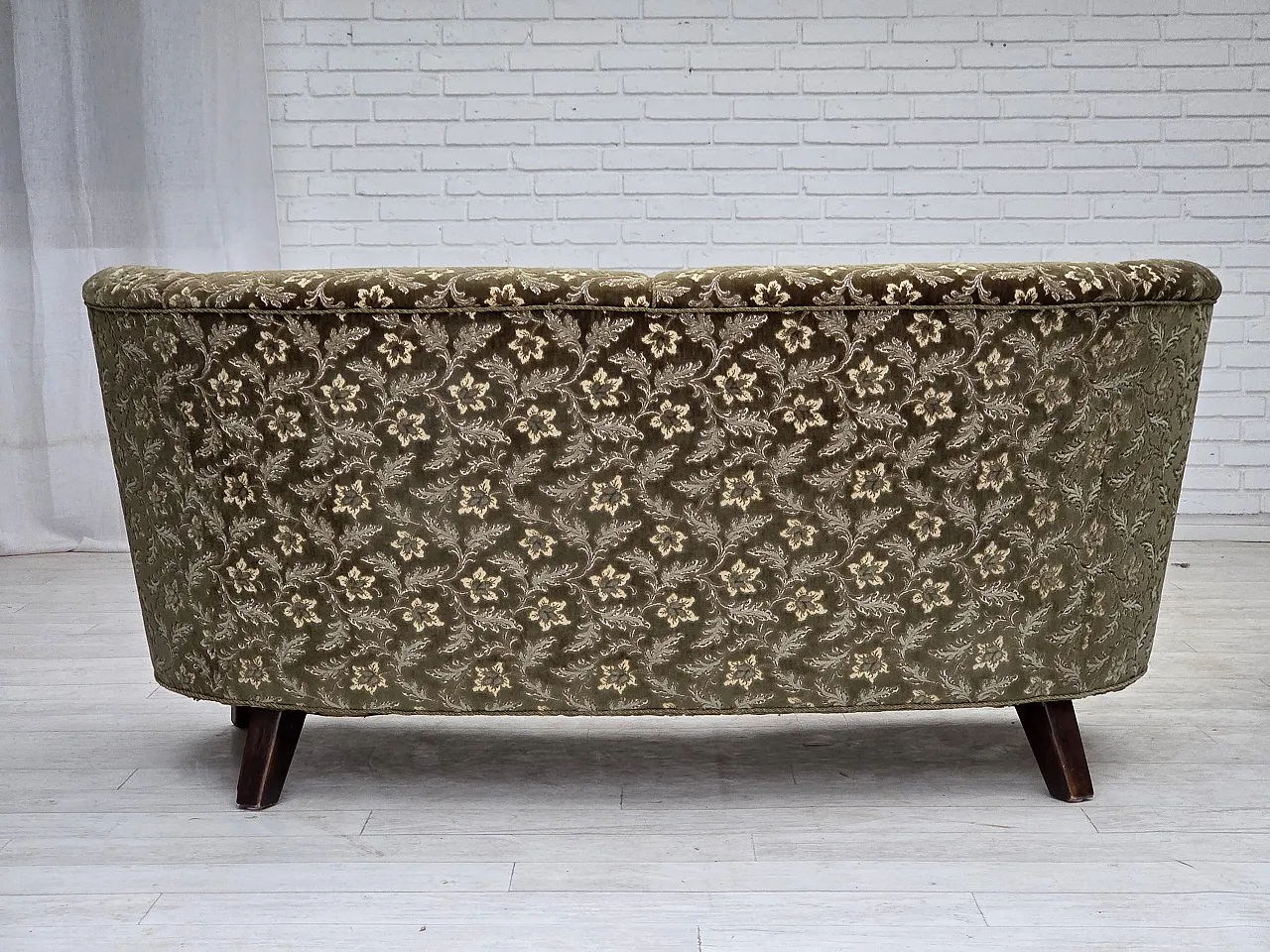 Danish curved 2-seater sofa, green velour, 1960s 13