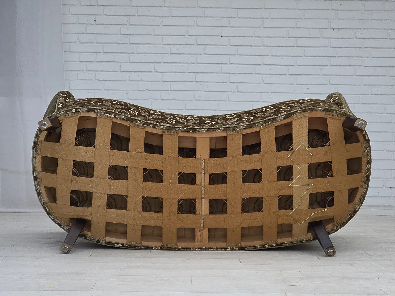 Danish curved 2-seater sofa, green velour, 1960s 16