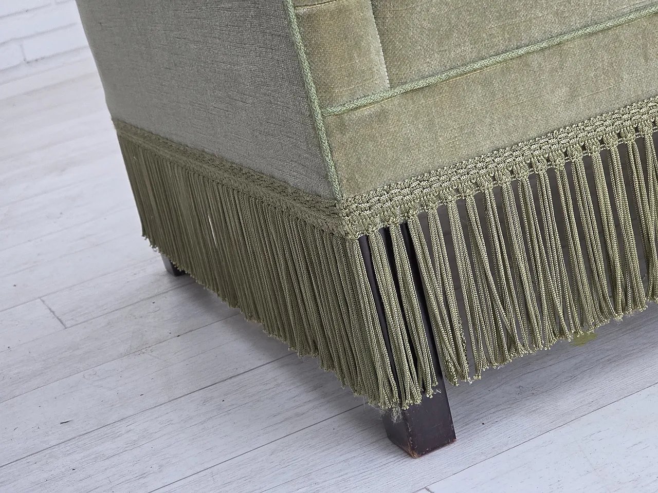 Danish 2-seater sofa, velour, beech wood legs, 1970s 2