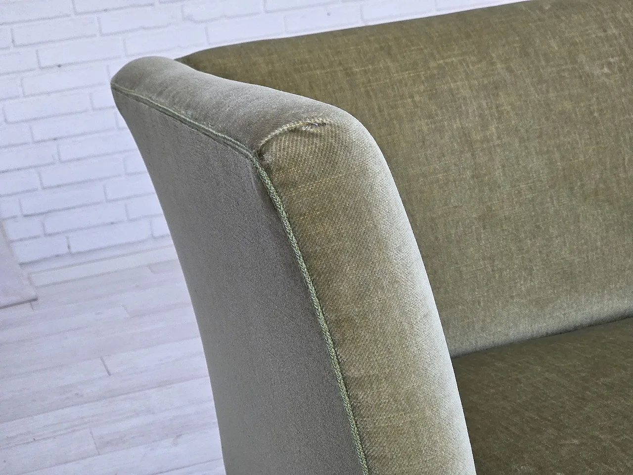 Danish 2-seater sofa, velour, beech wood legs, 1970s 3