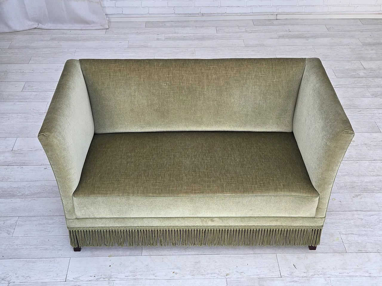 Danish 2-seater sofa, velour, beech wood legs, 1970s 4