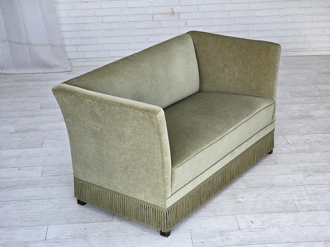 Danish 2-seater sofa, velour, beech wood legs, 1970s 5