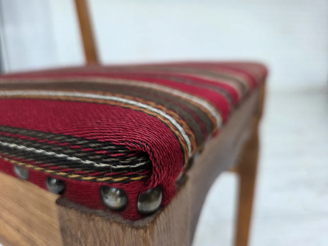 4 Danish dining chairs, wool, oak wood, 1960s 3