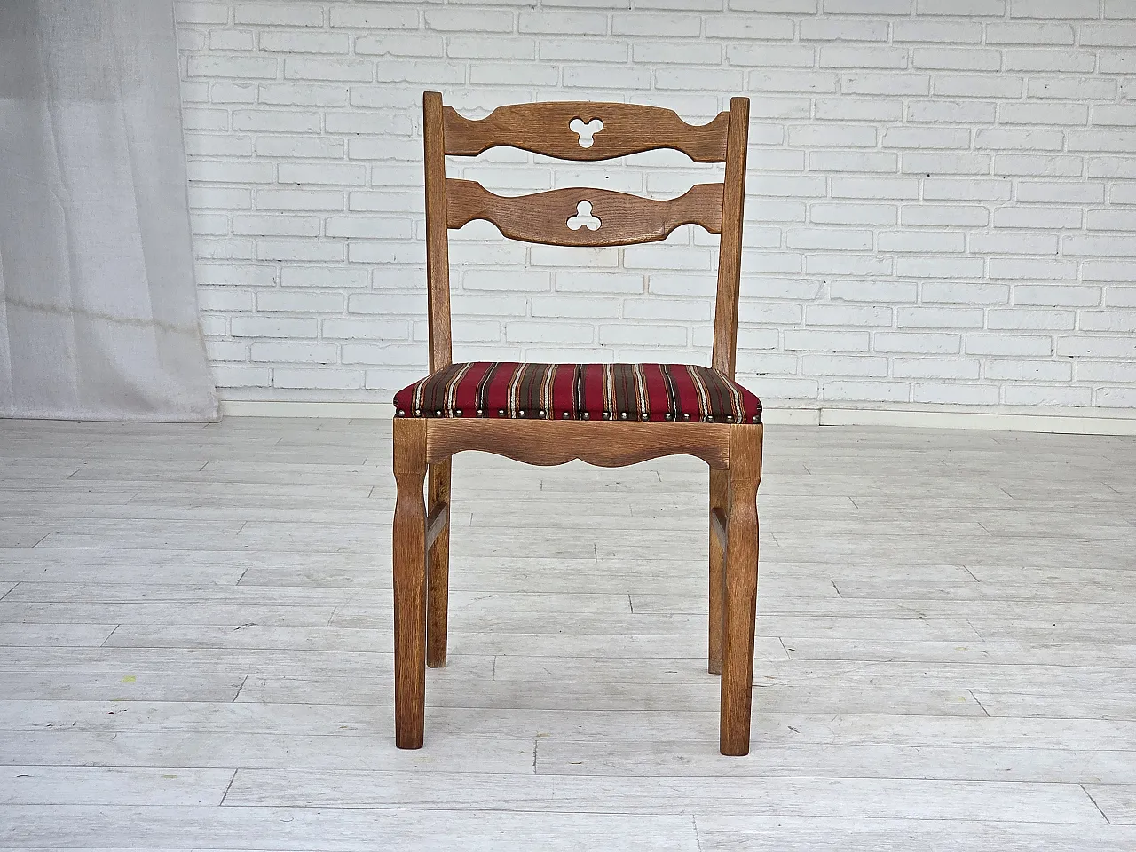 4 Danish dining chairs, wool, oak wood, 1960s 6