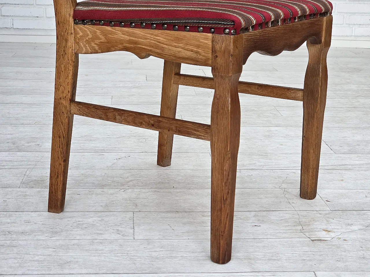 4 Danish dining chairs, wool, oak wood, 1960s 8