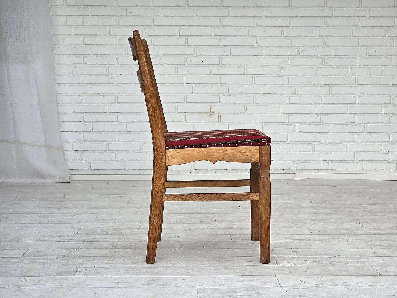 4 Danish dining chairs, wool, oak wood, 1960s 9